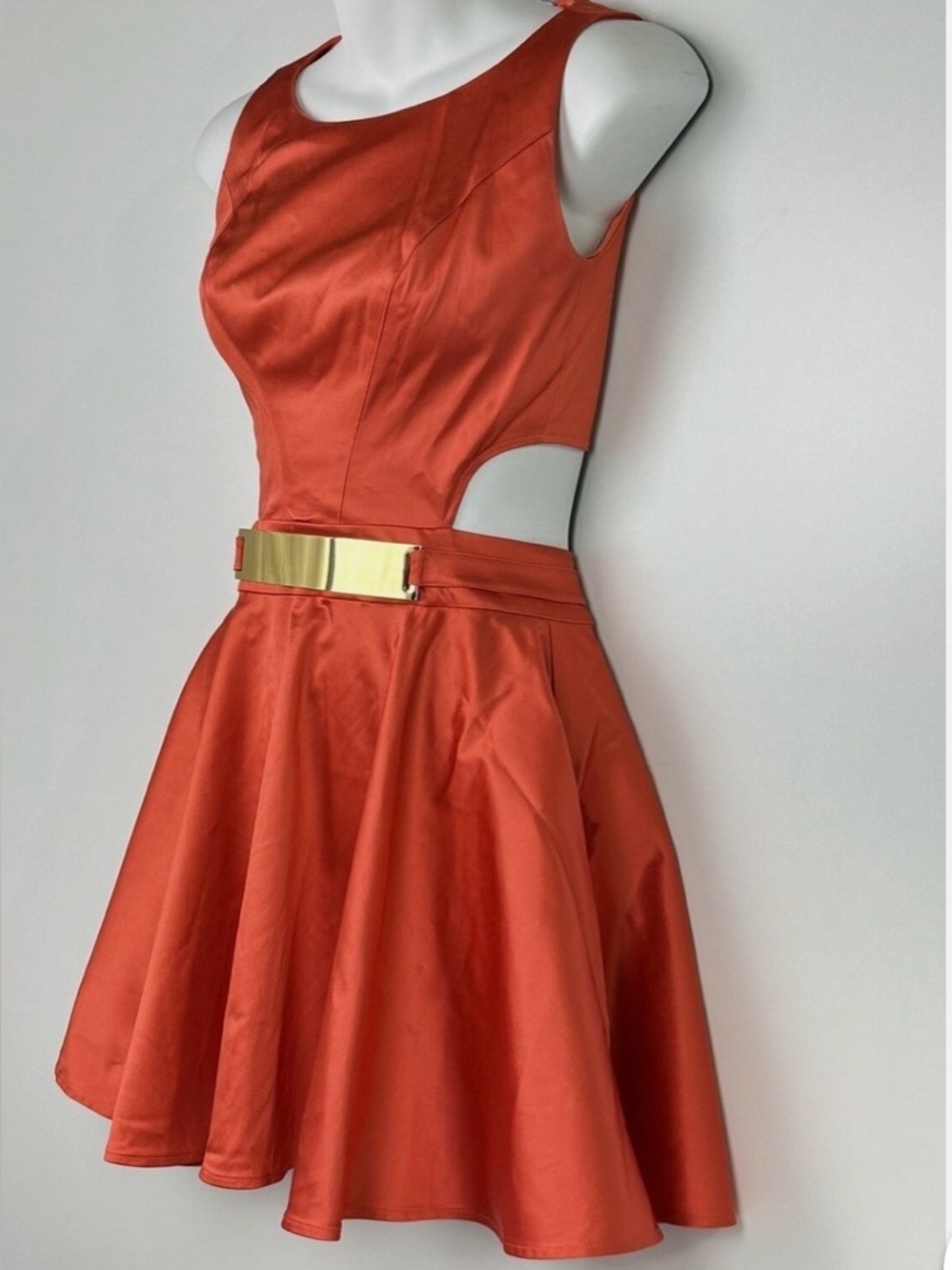 Guess by Marciano Orange Cutout Fit-and-Flare Dress with Gold Accent